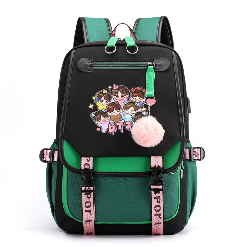 BTS Youth Group Backpack USB Charging Backpack Large Capacity Student School Bag
