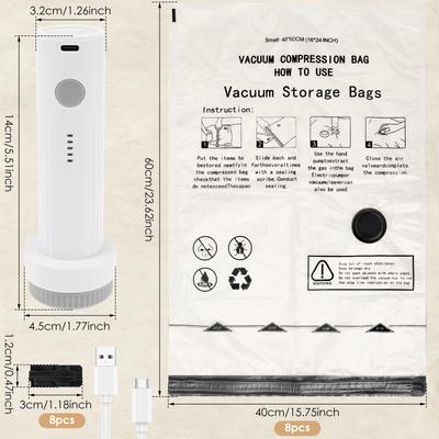 8Pcs Vacuum Storage Bags with USB Electric Pump Rapid Compression Double Zipper Lock Triple Seal Compression Bag for Luggage