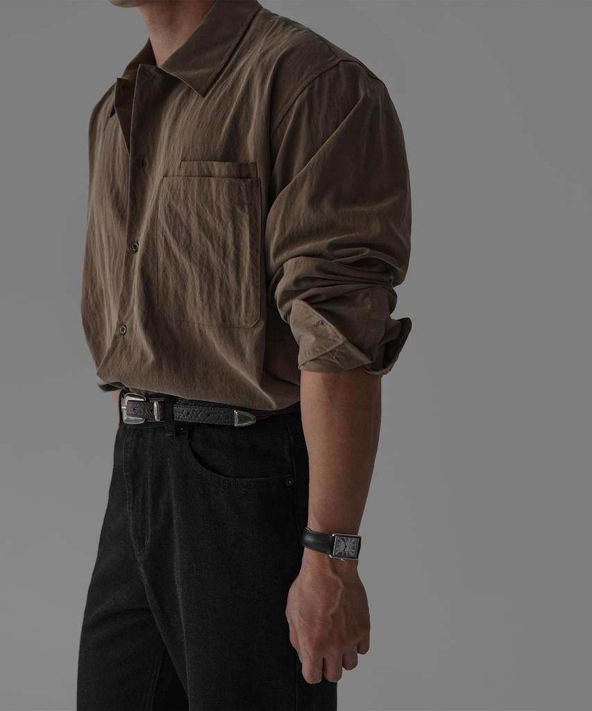 Baulopeulodeogteu Textured Convertible Collar Shirt [Mocha]