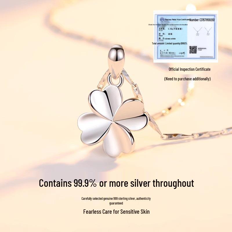 Sterling Silver Four-Leaf Clover Necklace for Women - Elegant Clavicle Chain Pendant, Perfect Valentine's Day Gift.