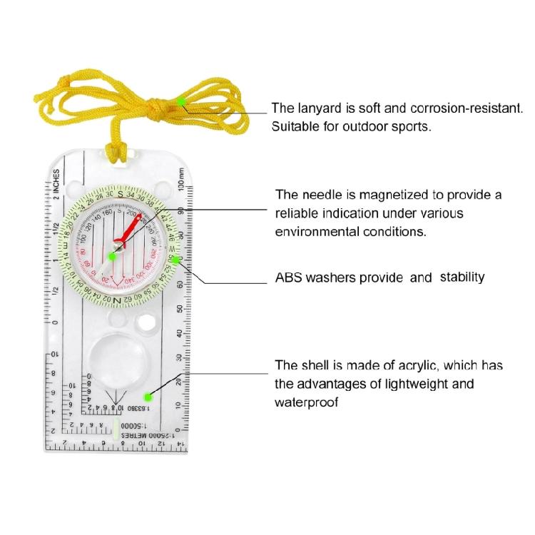 Professional Map Scale Compasses Outdoor Orienteering Compasses Acrylic Compasses Map Ruler Camping Navigation Tool