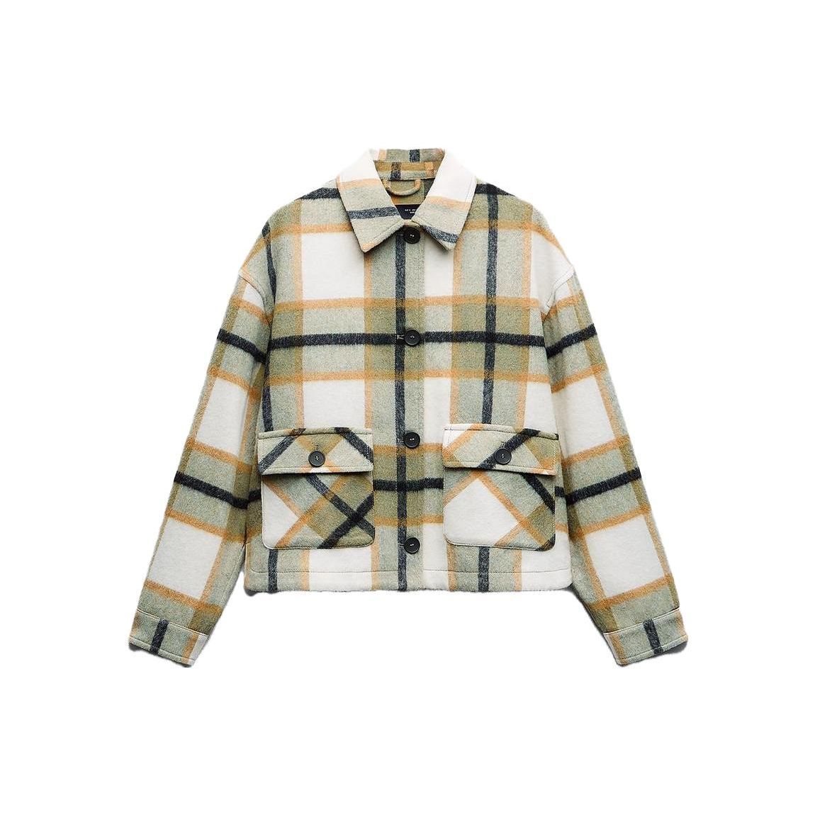 

Zara Checked Single-Breasted Long Sleeve Jacket Women jackets Green 08679183069-33 L