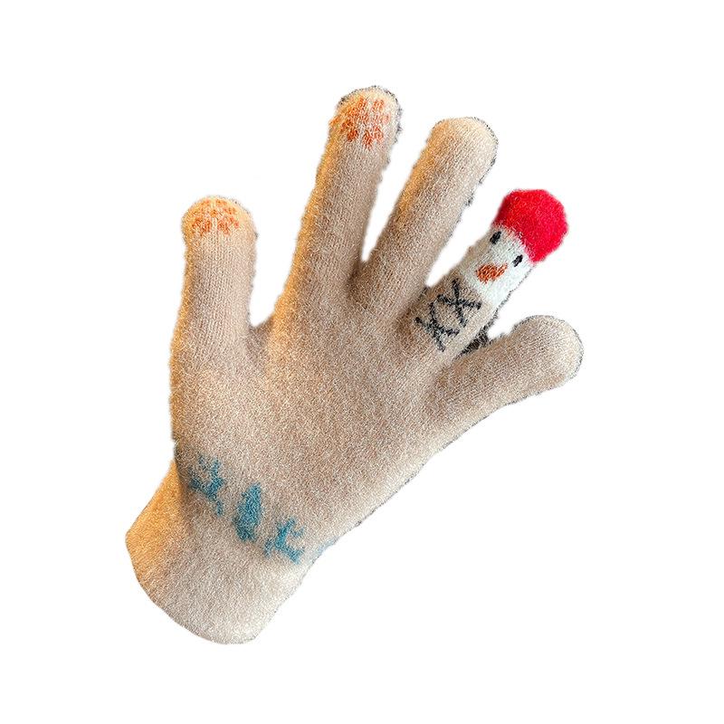 Damen Niedliche Cartoon Schneemann Gestrickte Woll-Touchscreen-Handschuhe - Warme Winter Weihnachtsreithandschuhe