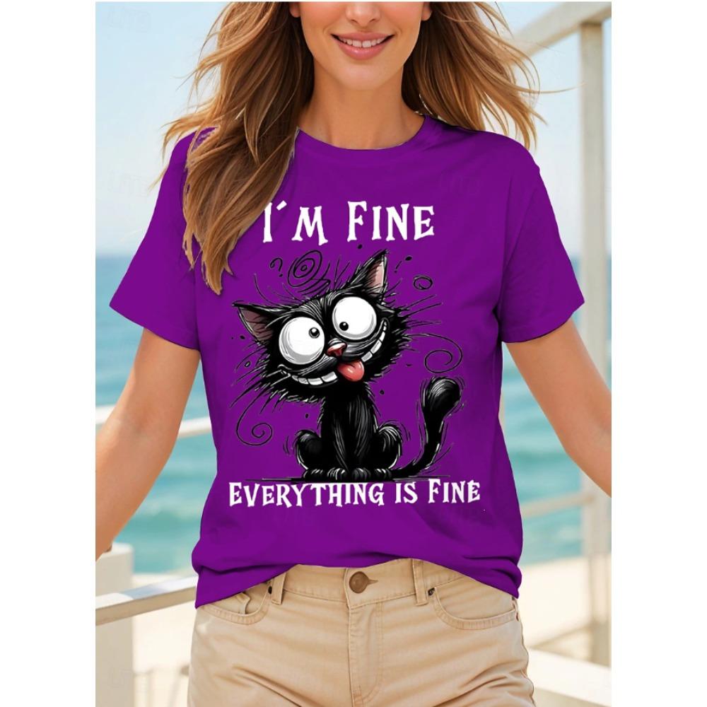 Fashion Women Retro Creative Cat Pattern Print T Shirt Funny Casual O-neck Short Sleeves T-shirt Summer Female Tee Shirt