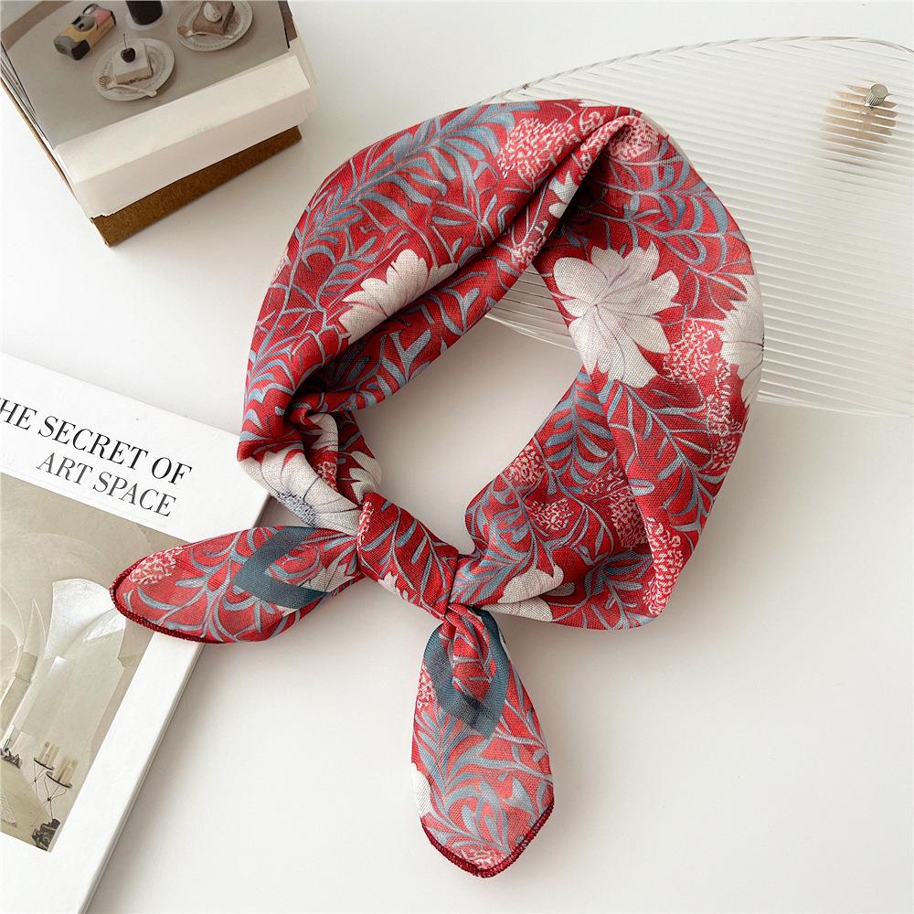 55cm Girls Cotton Linen Spring Square Scarf for Women Chic Headband Fashion Decorative Hairband Floral Neck Scarf