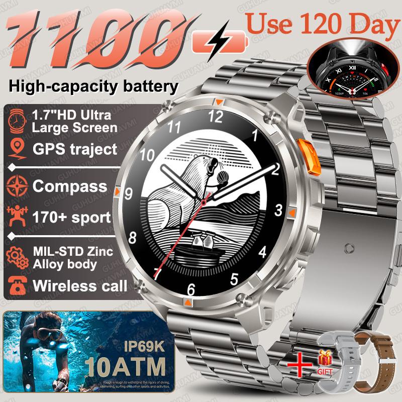 New Military 1100mAh Big Battery Outdoor Smart Watch Men GPS Path Compass 10ATM Waterproof Call AMOLED HD Sport Smartwatch