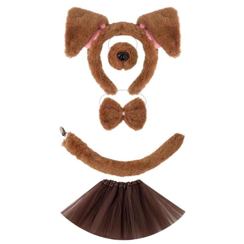 Dog Costumes for Kids Girls Halloween Animal Cosplay Accessories with Dog Ears Headband Tail Tutu Skirts Set