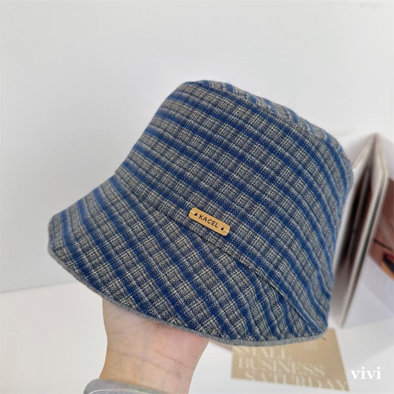 Autumn and winter French high-end elegant irregular basin hat women's small fragrant style simple plaid fashion bucket hat