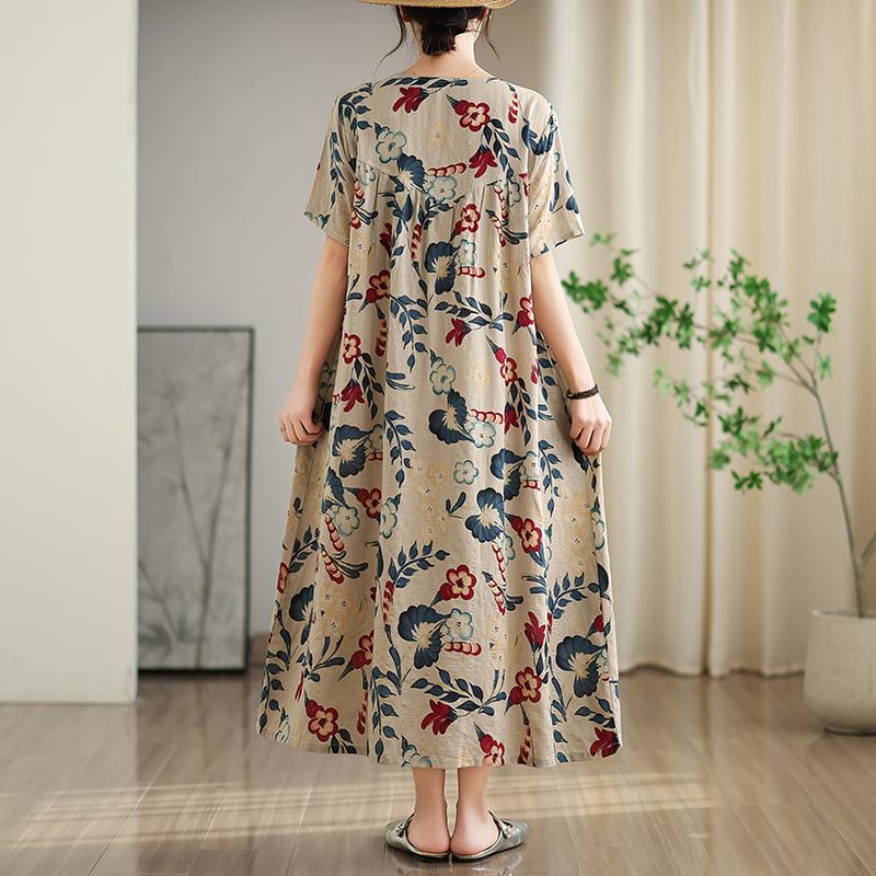 XITAO Patchwork Print Loose Pleated Dress ZMY1025