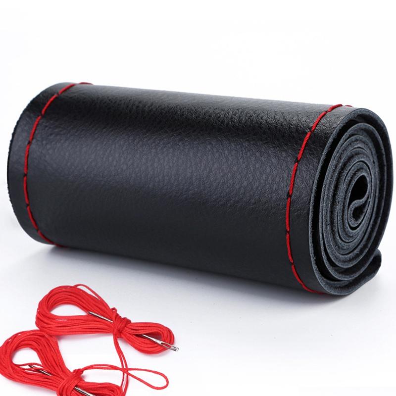 DIY Hand Sewing Steering Wheel Cover Microfiber Leather 37-38CM  With Needle And Thread Interior Car Accessories Auto