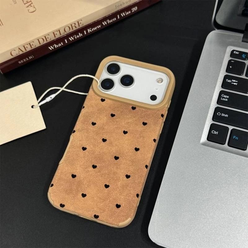 ins black small heart applies to Apple 17Promax mobile phone case IP16 matte flip fur Air large hole 15 sets