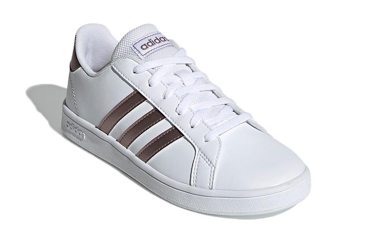 adidas Neo GRAND COURT K Leather Breathable Low Top Skateboard Shoes White Brown Kids' EF0101