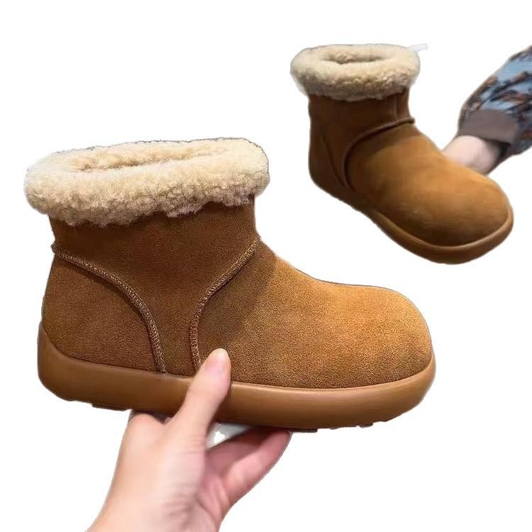 Version~ Retro Round Head Ugly Cute Short Boots Women's Velvet Low-top Snow Boots Warm Big Cotton Shoes Thick-soled Fluffy Boots