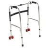 Elderly Folding Walker 6 Height Adjust 4 Legs Stainless Steel Walking Aid with Red Wheels Single