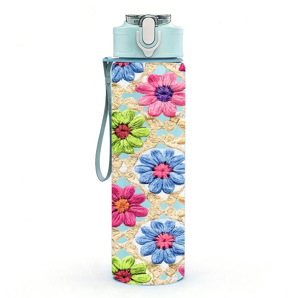 1PC Vibrant Multi Floral 750ml Color Plastic Sports Water Bottle Leakproof Flip Straw Lid Suitable for Sports Office Home Use