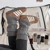 Trendy Girls' Fleece-Lined Cable Knit Patchwork Leg Warmers - Thick Lambswool Vertical Stripe Warm Pants