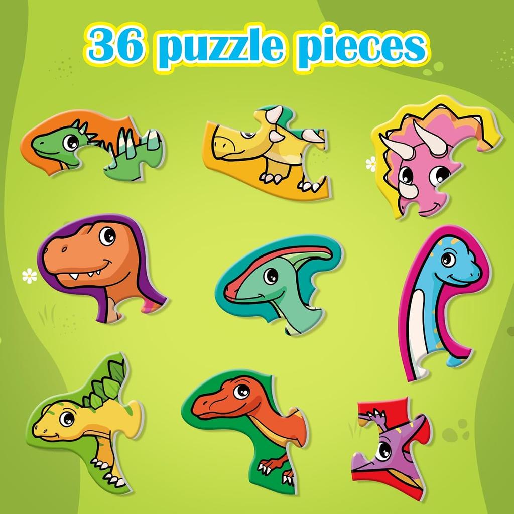 9 Packs Dinosaur Puzzles for Kids Aged 3+,Shaped Puzzles for Beginners,3 Year Old Montessori Toys,Educational Activity for Toddlers,Preschool