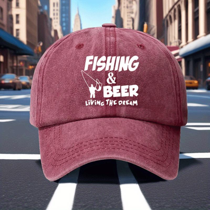 Mens Retro Baseball Cap 1pc 100 Viscose Adjustable Outdoor Hat with Fishing Beer Letter Print Living The Dream