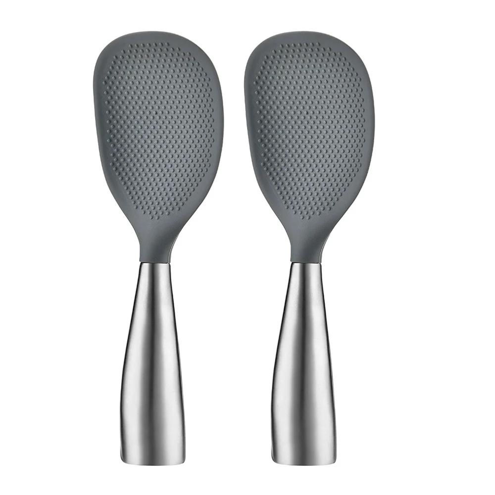 2Pcs Food Grade Silicone Rice Spoon Household Non Stick Pot Cooking Spoon High-temperature Resistant Kitchen Tools