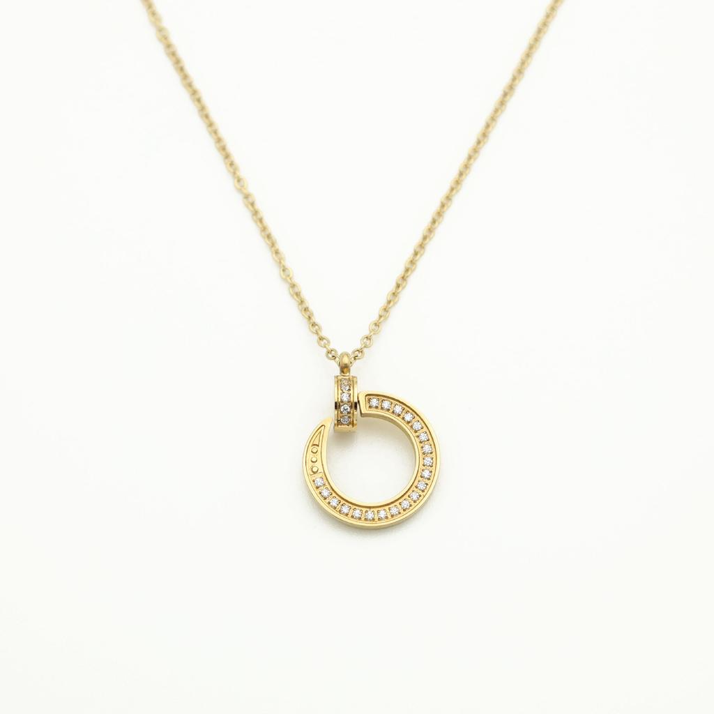 Wind C-Shaped Diamond-Encrusted Necklace Female Niche Design Pendant Does Not Fade Titanium Steel Clavicle Chain