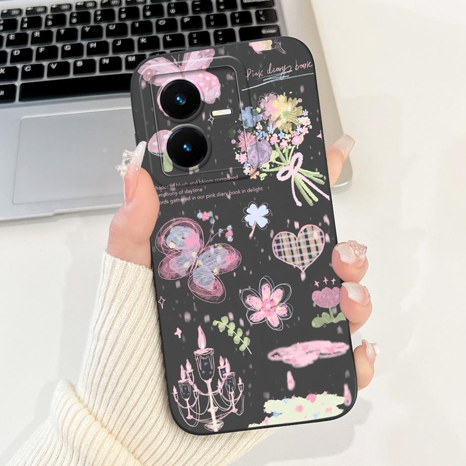 For Vivo Y22 Y22s Y22t Phone Case Vivo V2206 V2207 Y22 Y22s Y22t Elegant Floral Cat Painted Soft Silicone Shockproof Cases