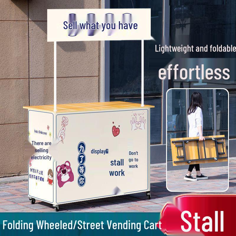 

Foldable Mobile Snack Cart: Portable Street Stall Display Table New cart with poster, free ad design