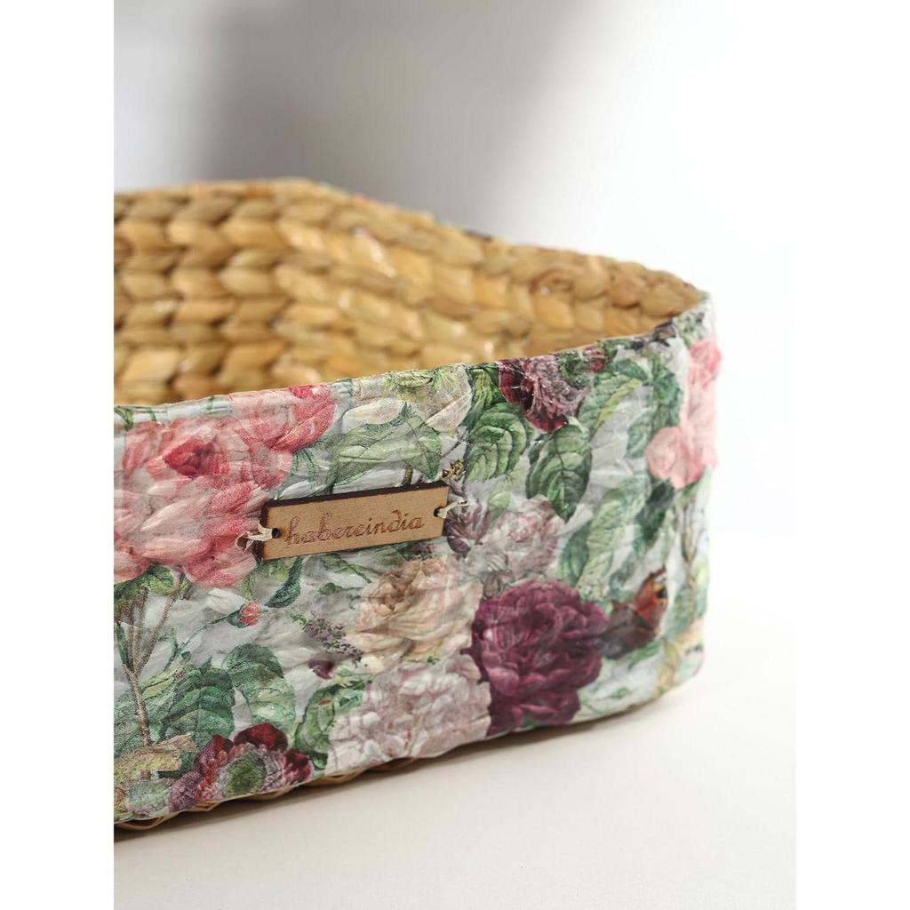 Decoupage Decorative Tray | Office Table Paper Tray | Wooden Tray | Vegetables Tray | Seagrass Table Tray, Rectangular (Multicolor)- L22xW16xH9 CM