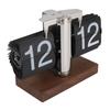 Flip Desk Clock Auto Mechanical Flip 24H Wood Base Stainless Steel Vintage Retro Digital Table Clock for Home Office