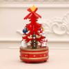 Natural Wood Christmas Tree Rotating Musical Decoration with Figurines Ornaments Holiday Party Centerpieces Music Box