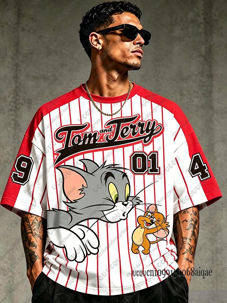 Sommer Klassisch Cartoon Tom & Jerry Print Fußballtrikots Für Männer Frauen Lässig Rundhals Patchwork Kurzarm T-Shirts Mann Sport Oberteile