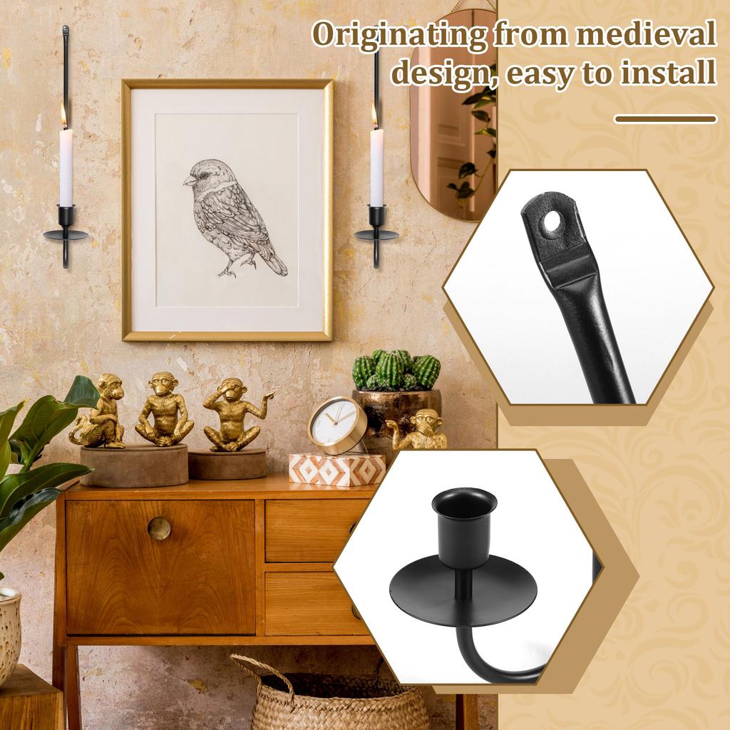2 Stück Kerzenhalter Wandleuchter Metall Eisen Wandkerzenhalter Schwarz L-Form Wand-Säulenkerzenhalter für Schlafzimmer Esszimmer