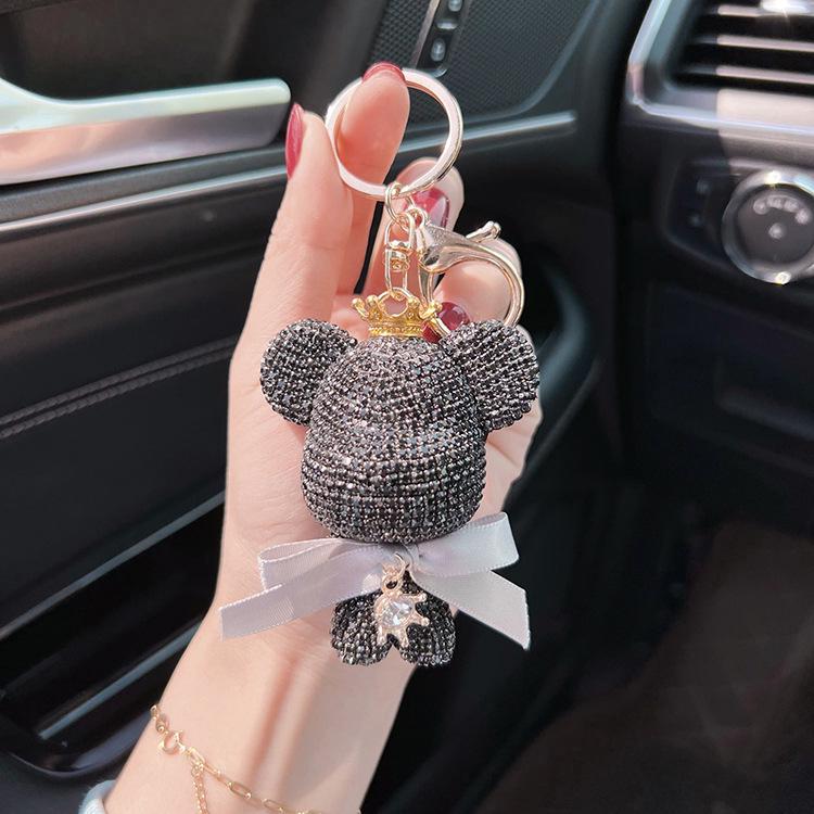 Stylish Diamond Crown Bear Keychain with Ribbon - Charming Doll Accessory and Elegant Gift