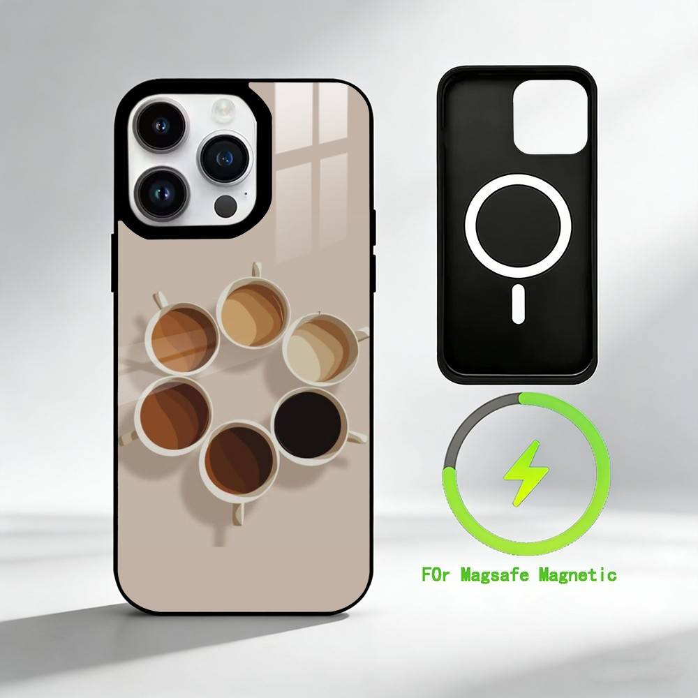 C-coffee Phone Case For iPhone 17 16 15 14 13 12 Pro Max Plus for Mirror Wireless Magnetic Cover