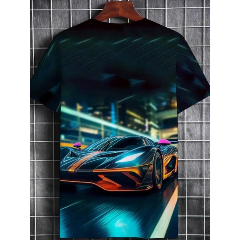 Großes Herren Sportwagen Muster 3D Gedrucktes Herren Rundhals Kurzarm T-Shirt Sommer Mode T-Shirt Lässig Bequem Vielseitiges Oberteil