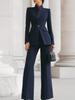 European & American High-End Stand-Up Collar Suit: Single-Button Slimming Jacket with Flared Pants.