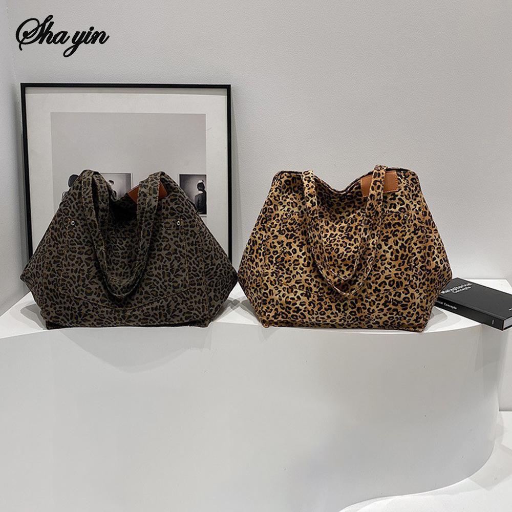 Leopard Print Tote Bag for Women, Large Capacity Vintage Shoulder Bag, Versatile Handbag for Commute, Shopping & Mother's Use