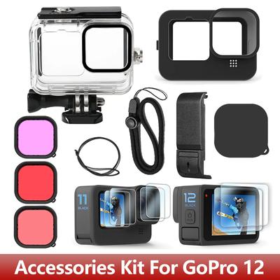 Waterproof Housing Silicone Sleeve Case Battery Side Cover Filter for GoPro Hero 13 12 11 10 9 Action Camera Go Pro Accessories