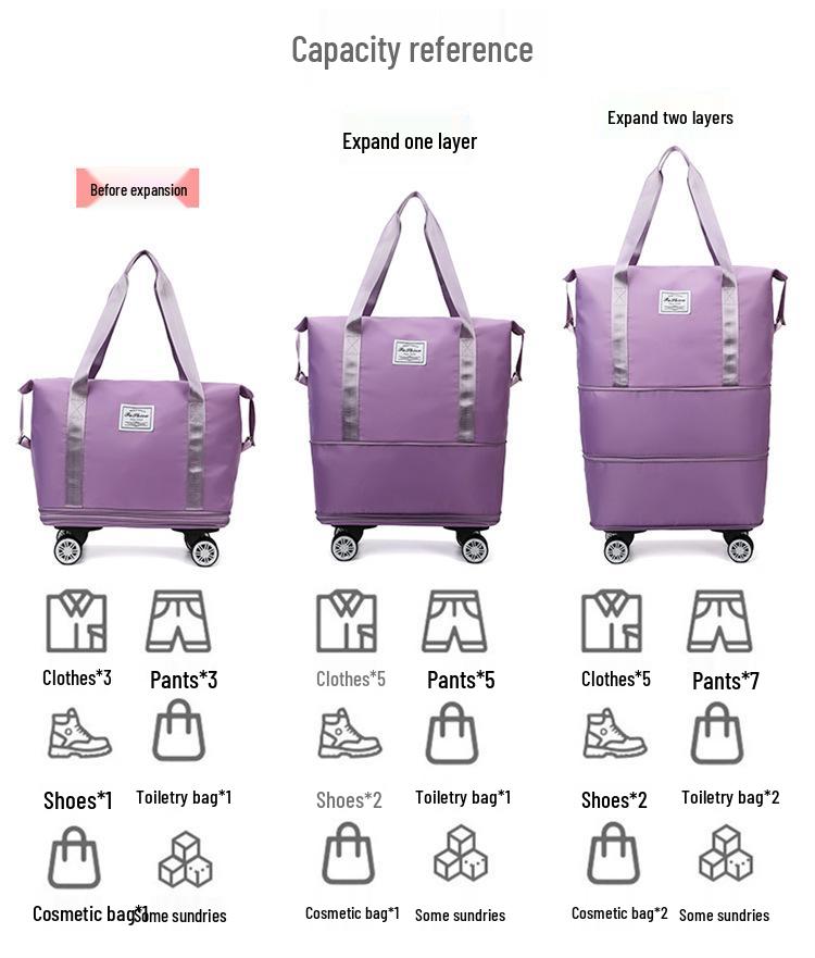 Expandable Waterproof Travel Bag with Universal Wheels and Dry/Wet Separation - Large Capacity for Students, Business, and Maternity Trips