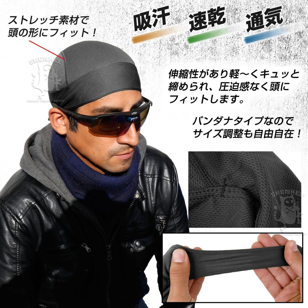 Alpha Label SHENKEL Mesh Bandana Cap with Inner Cap Sun Perfect for Outdoor and Cycling (Black) - Sweat-Wicking, Quick-Drying, Protection, Sports,