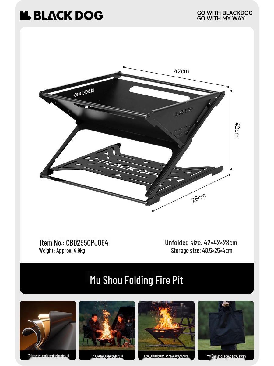 BLACKDOG Outdoor Camping Bonfire Pit & BBQ Grill - Lightweight, Large Size for Fire Viewing & Portable BBQ Rack
