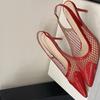 Empfohlene spitz zulaufende Netzstich Lackleder High-Heel Tasche Kopf Sandalen Damen Pfennigabsatz Riemchensandalen