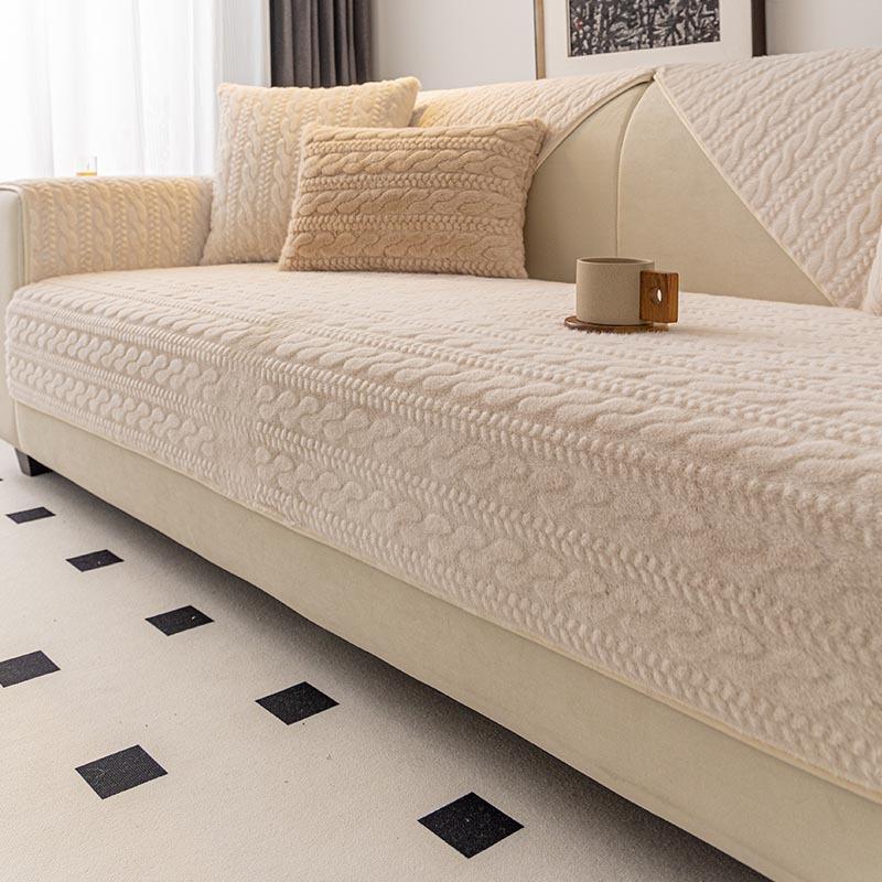 New Rabbit Plush Sofa Cushion Universal Non-Slip Straight Row Cushion For All Seasons Premium Sense Cover Cloth Towel Cover