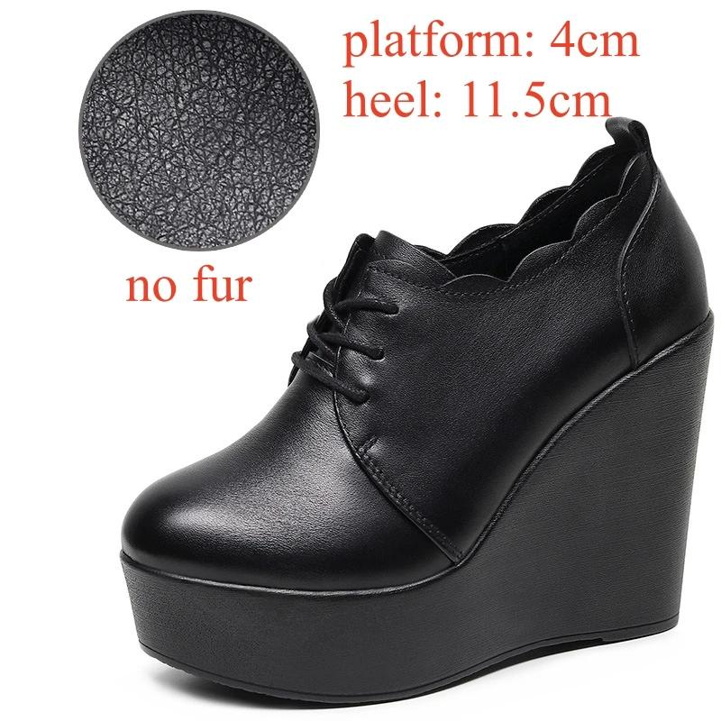 

Маленький размер 33-43 Туфли из натуральной кожи с глубоким вырезом, на толстой подошве-платформе, Зима 2025, Высокий каблук, Тапочки-клинья, Офисная модель 36