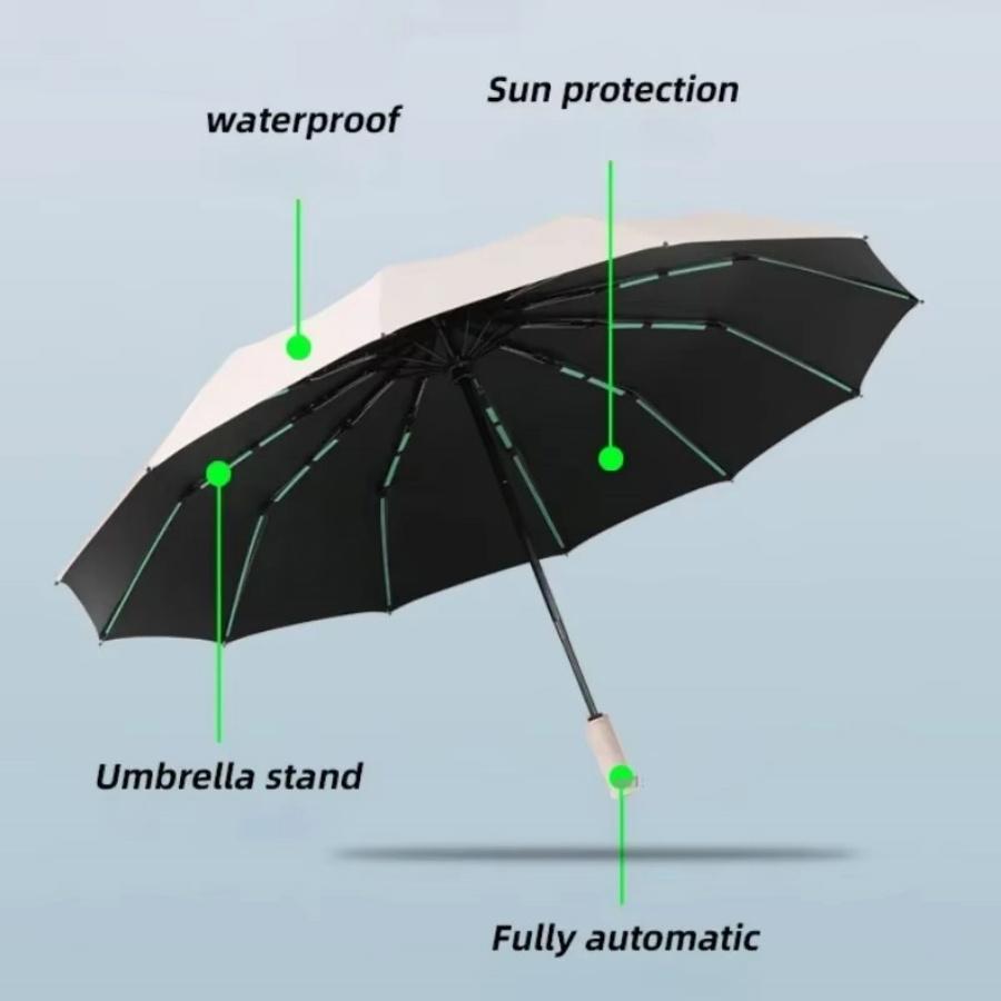 60 Bones Black Glue Fully Automatic Umbrella With Thick And Durable Keel Three Fold Umbrella Uv Resistant Umbrella