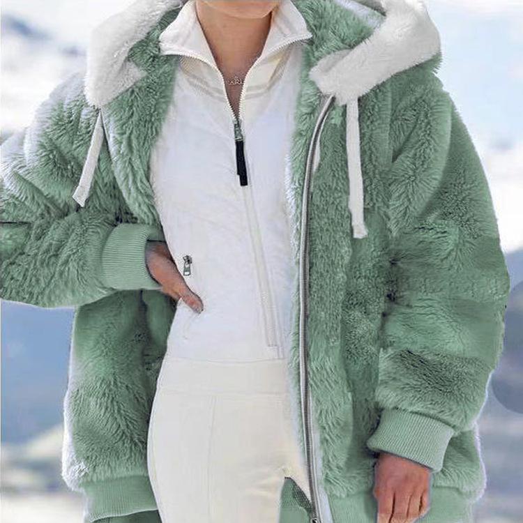 Autumn Winter Fashion Casual Hooded Zipper Women's Coat Lady Clothes Female Fleece Jacket Solid Color Ladies Coats