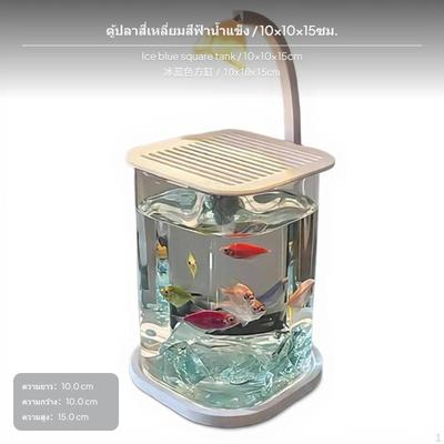 Creative Betta Fish Vessel, Desktop Glass Aquatic Habitat with Lightemitting Diode, Mini Decor Ice