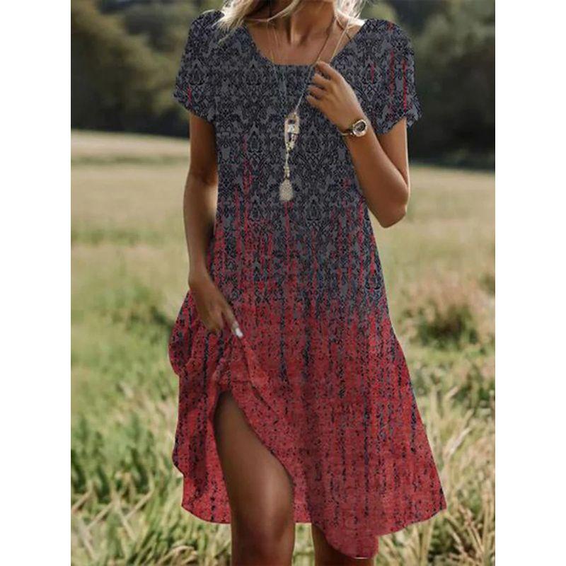Casual Printed Round Neck Neck Loose Dress Casual Print Round Neck Loose Dress