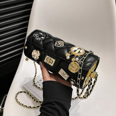 Bag Summer New 2025 Korean Version Fashion Shoulder Bag Women's Small Fragrant Wind Rhombus Texture Crossbody Small Square Bag Pu