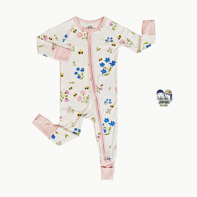 Bamboo Fiber Baby Romper with All-Over Print - Long Sleeve Onesie