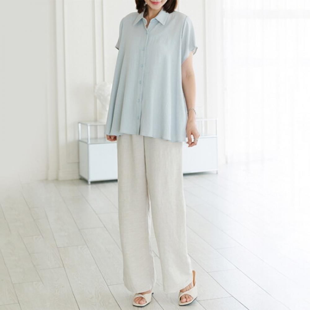 Dedra 88size Slit Linen Blouse Tbf3408